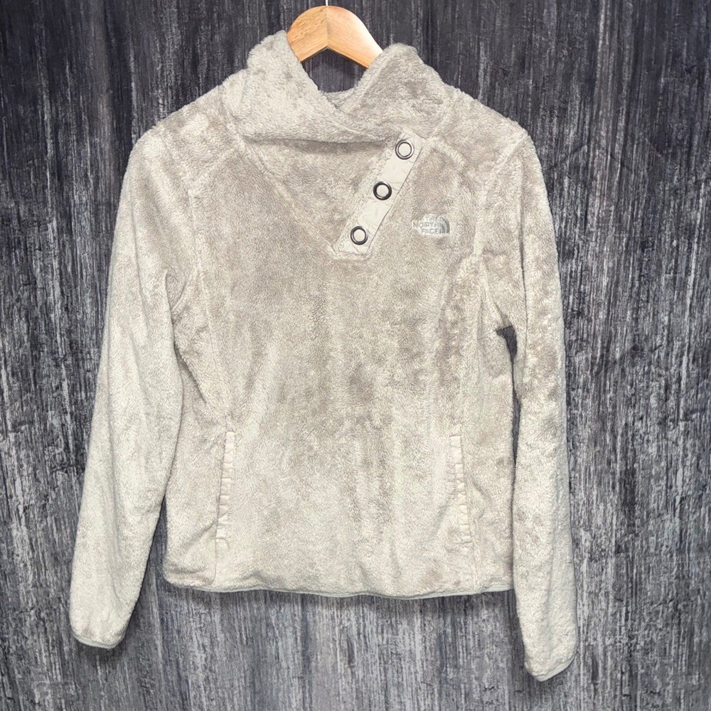 The North Face Mossbud Snap-Neck Sweater Fleece Pullover Womens Beige Small